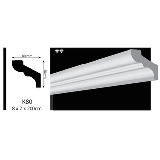 Vidella VK80 (80 x 70 mm), plafondlijst, sierlijst,  lengte 2 m