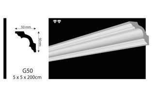 Vidella VG50 (50 x 50 mm), plafondlijst, sierlijst,  lengte 2 m