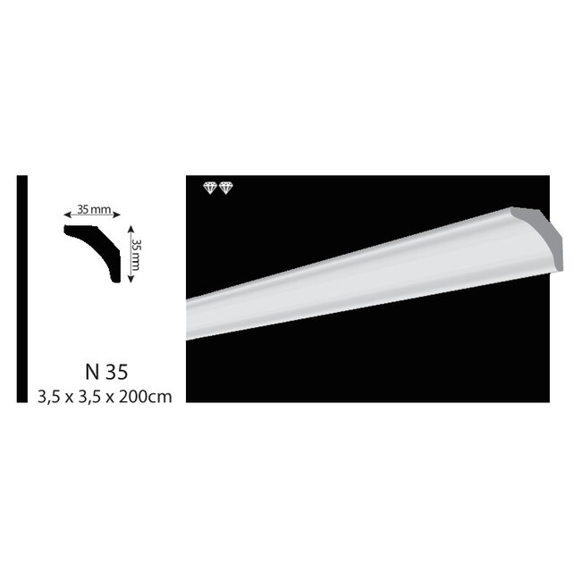 Vidella VN35 (35 x 35 mm), plafondlijst, sierlijst, lengte 2 m