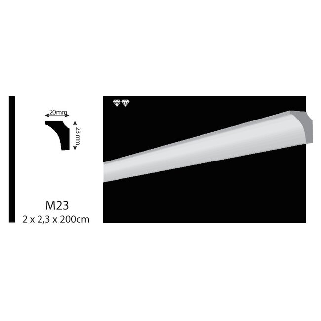 Vidella VM23 (20 x 23 mm), plafondlijst, sierlijst, lengte 2 m