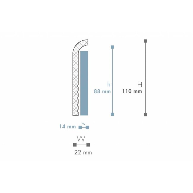 NMC Wallstyl CF1 Overzetplint (110 x 22 mm), lengte 2 m (NMC Overzetplint Paolo)