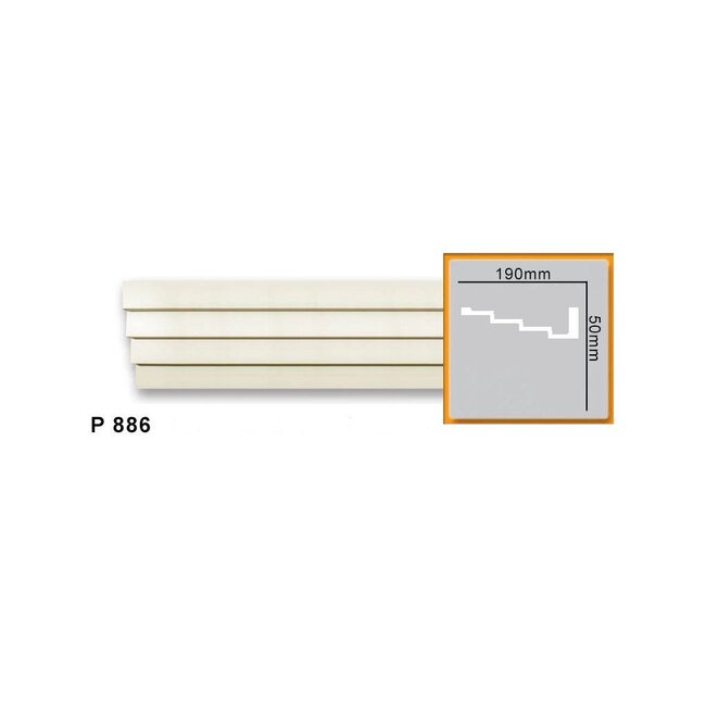 Grand Decor Steps Kroonlijst P886 (190 x 50 mm), polyurethaan, lengte 2 m