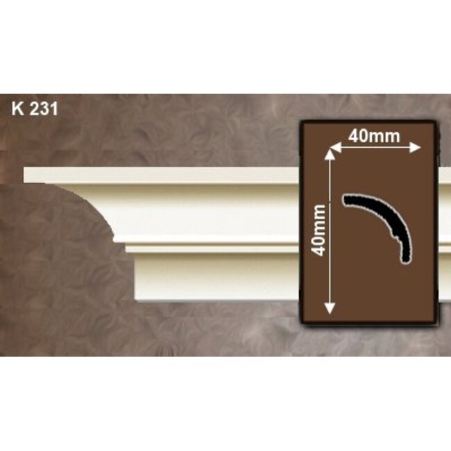 Grand Decor Kroonlijst  P922 / K231  (40 x 40 mm), polyurethaan, lengte 2 m