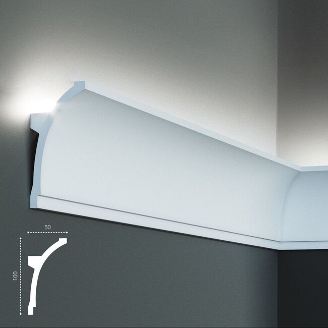 Grand Decor Polyurethaan - LED sierlijst voor indirecte verlichting, KF704 (100 x 50 mm), lengte 2 m