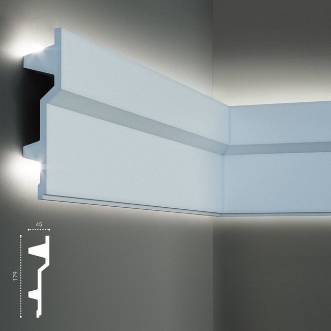 Grand Decor Polyurethaan - LED sierlijst voor indirecte verlichting, KF707 (179 x 45 mm), lengte 2 m