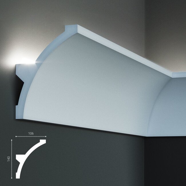 Grand Decor Polyurethaan - LED sierlijst voor indirecte verlichting, KF708 (140 x 106 mm), lengte 2 m