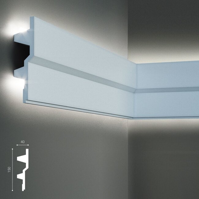 Grand Decor Polyurethaan - LED sierlijst voor indirecte verlichting, KF709 (150 x 40 mm), lengte 2 m