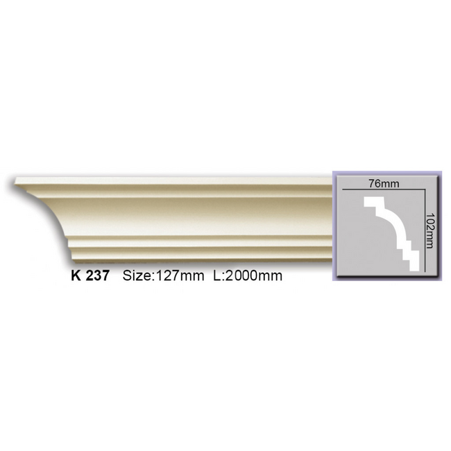 Grand Decor Kroonlijst P928 / K237 (102 x 76 mm), polyurethaan, lengte 2 m