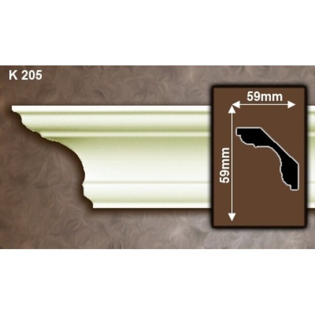 Grand Decor Plafondlijst P908 / K205 (59 x 59 mm), polyurethaan, lengte 2 m