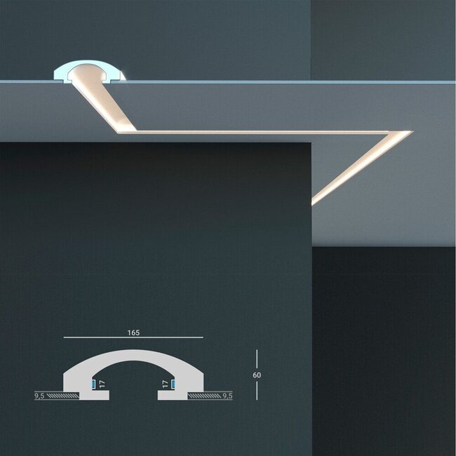 Tesori LED sierlijst voor indirecte verlichting XPS, KD112 (165 x 60 mm), lengte 1,15 m