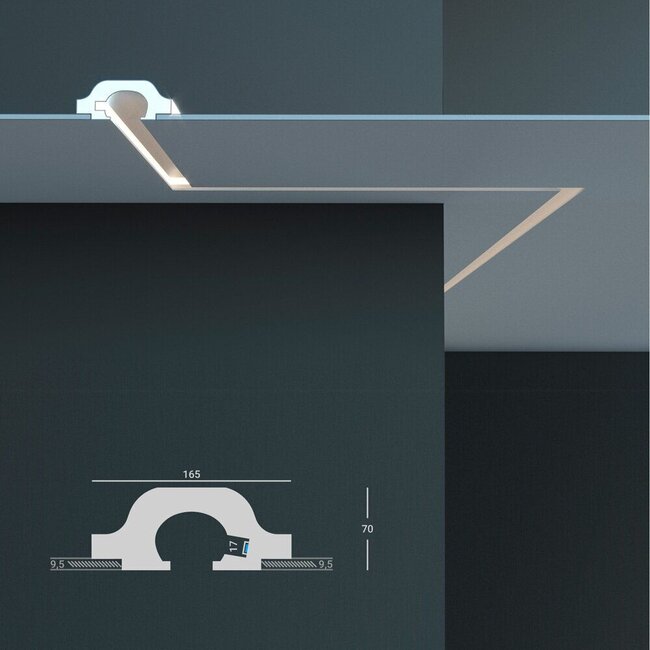 Tesori LED sierlijst voor indirecte verlichting XPS, KD119 (165 x 70 mm), lengte 1,15 m