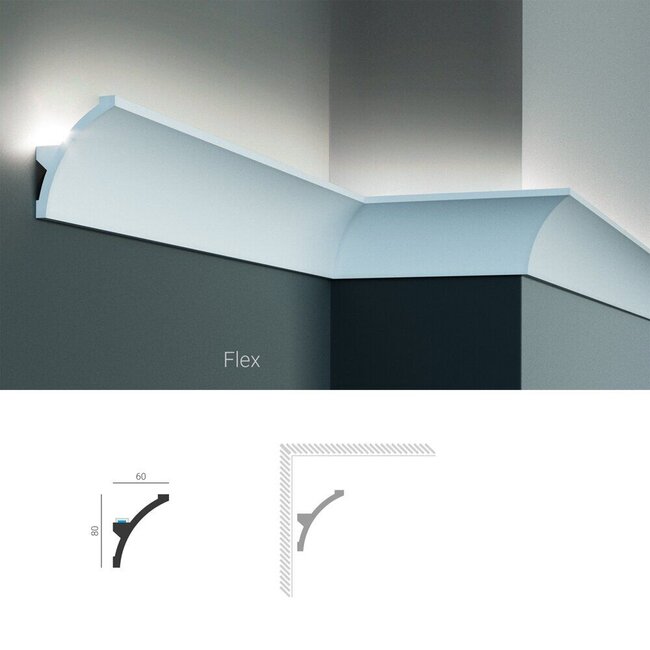 Grand Decor Polyurethaan - LED sierlijst voor indirecte verlichting, KF702 (80 x 60 mm), lengte 2 m