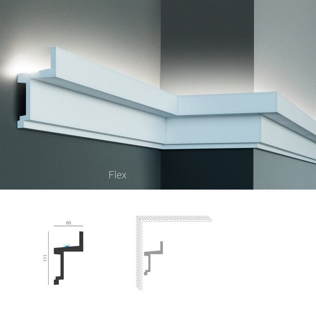 Grand Decor Polyurethaan - LED sierlijst voor indirecte verlichting, KF705 (111 x 60 mm), lengte 2 m