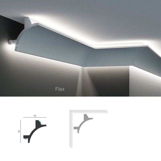 Grand Decor Polyurethaan - LED sierlijst voor indirecte verlichting, KF703 (90 x 90 mm), lengte 2 m