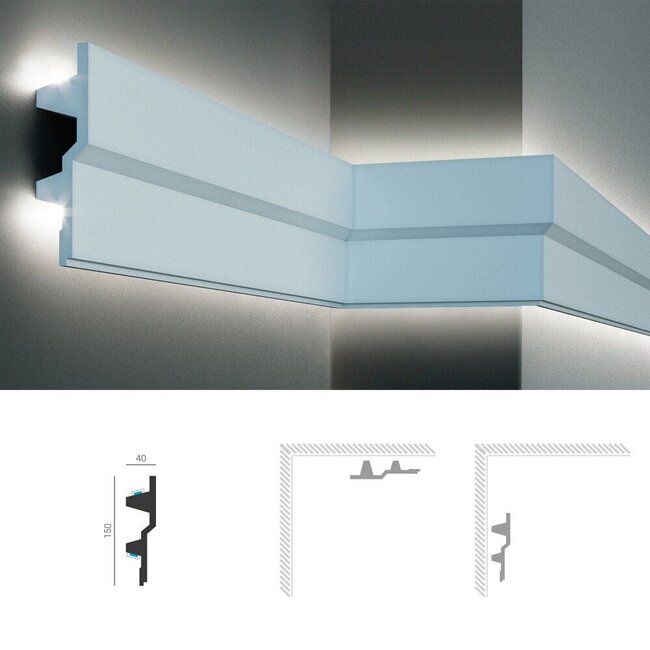 Grand Decor Polyurethaan - LED sierlijst voor indirecte verlichting, KF709 (150 x 40 mm), lengte 2 m