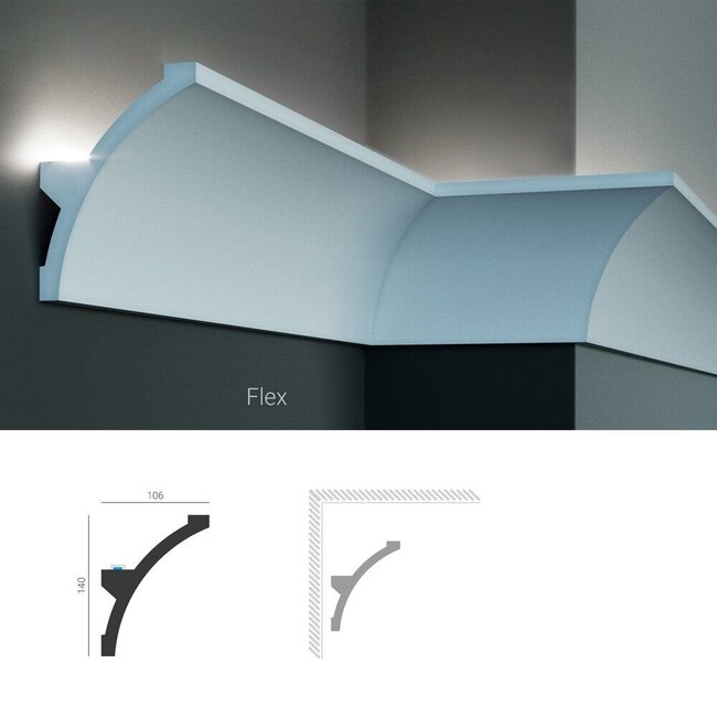 Grand Decor Polyurethaan - LED sierlijst voor indirecte verlichting, KF708 (140 x 106 mm), lengte 2 m