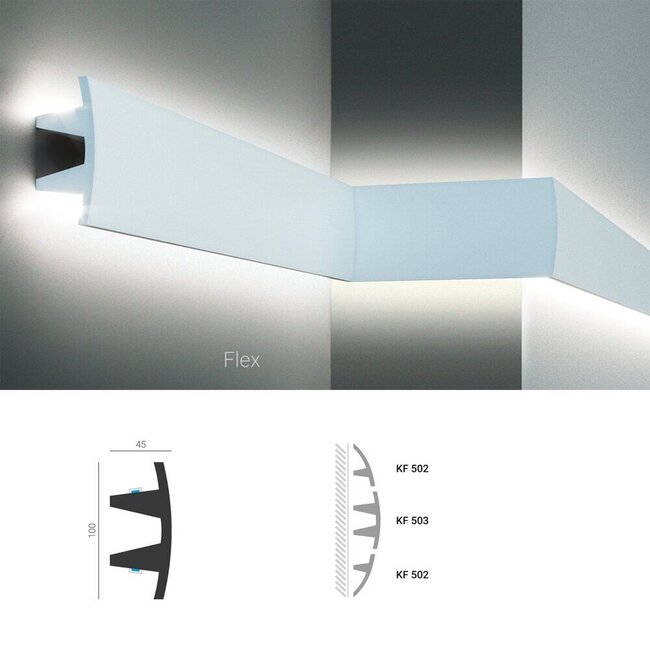 Grand Decor Polyurethaan - LED sierlijst voor indirecte verlichting, KF503 (100 x 45 mm), lengte 2 m