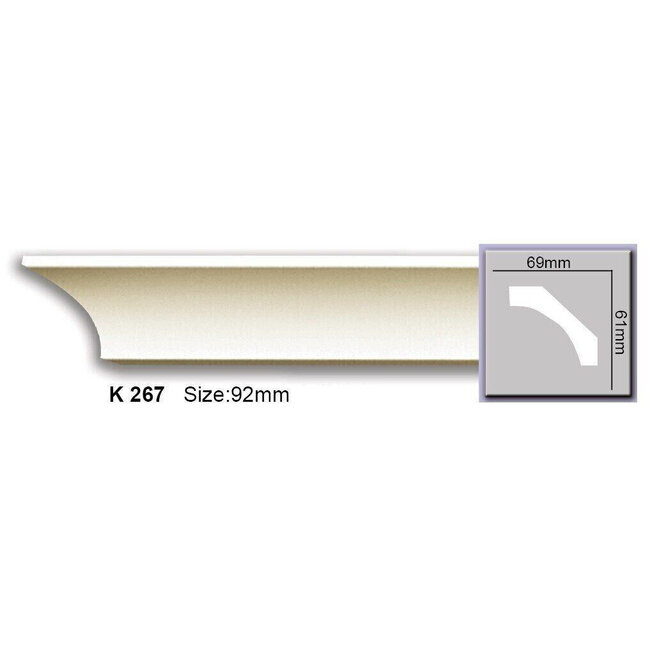 Grand Decor Kroonlijst P944 / K267 (61 x 69 mm), polyurethaan, lengte 2 m