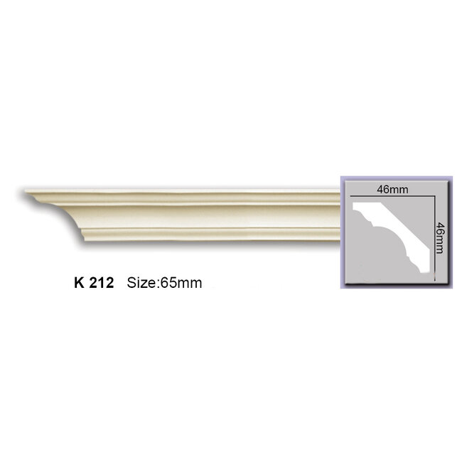 Grand Decor Kroonlijst K212 (46 x 46 mm), polyurethaan, lengte 2 m OP=OP