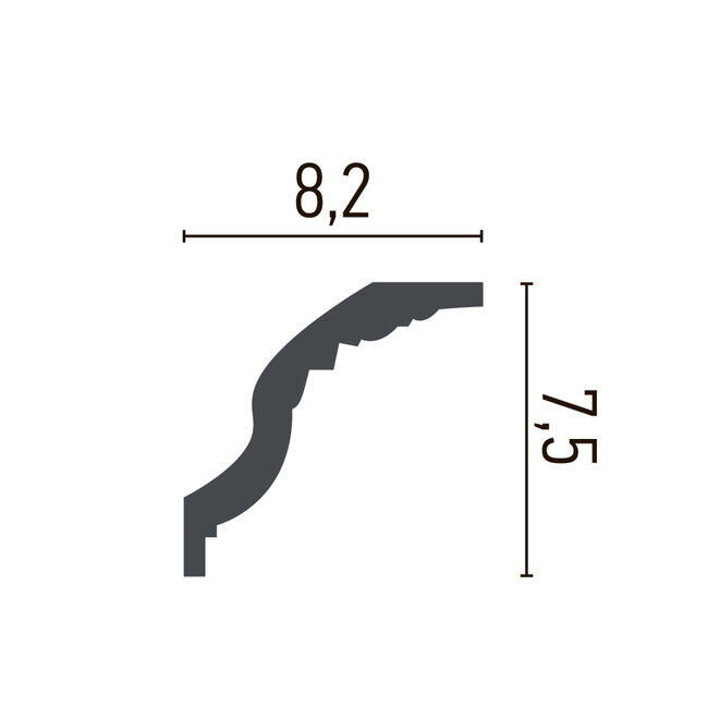 Grand Decor Kroonlijst P905 / K202  (75 x 82 mm), polyurethaan, lengte 2 m