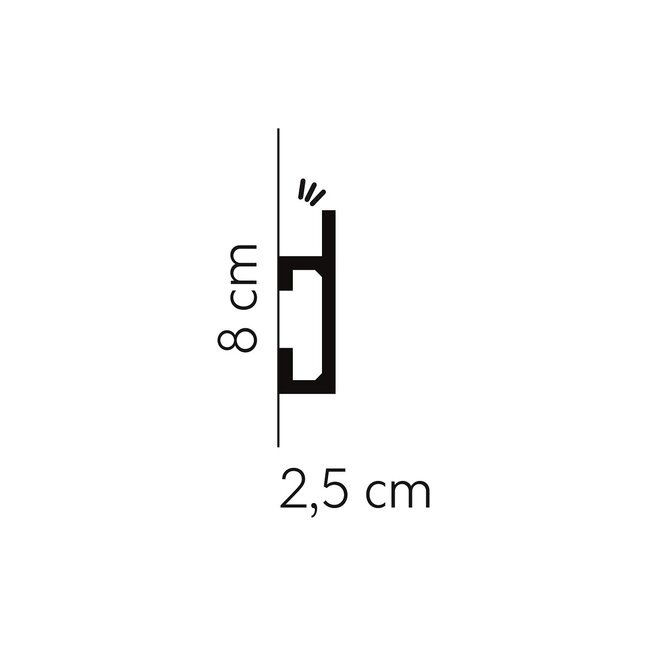 Lijst & Ornament Plint LED QL019 (80 x 25 mm), lengte 2 m