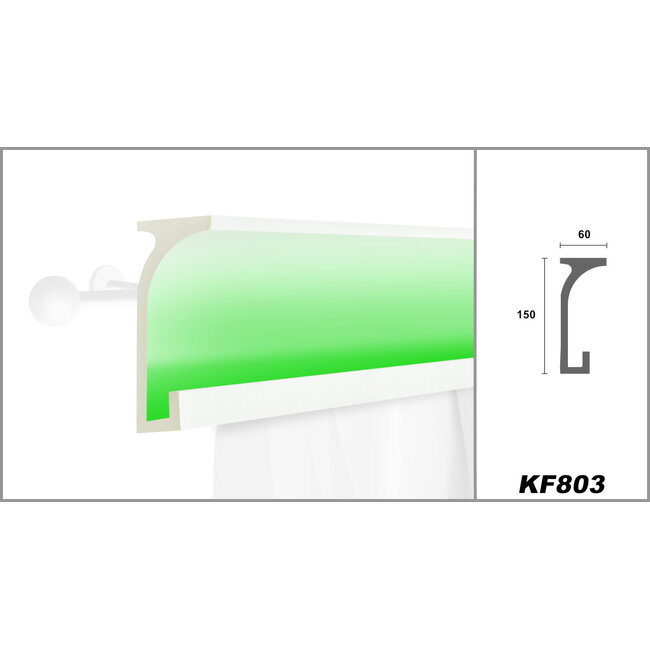 Grand Decor KF803 (150 x 60 mm), lengte 2 m, PU - Gordijnlijst LED lijst voor indirecte verlichting