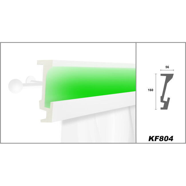 Grand Decor KF804 (160 x 70 mm), lengte 2 m, PU - Gordijnlijst LED lijst voor indirecte verlichting OP = OP