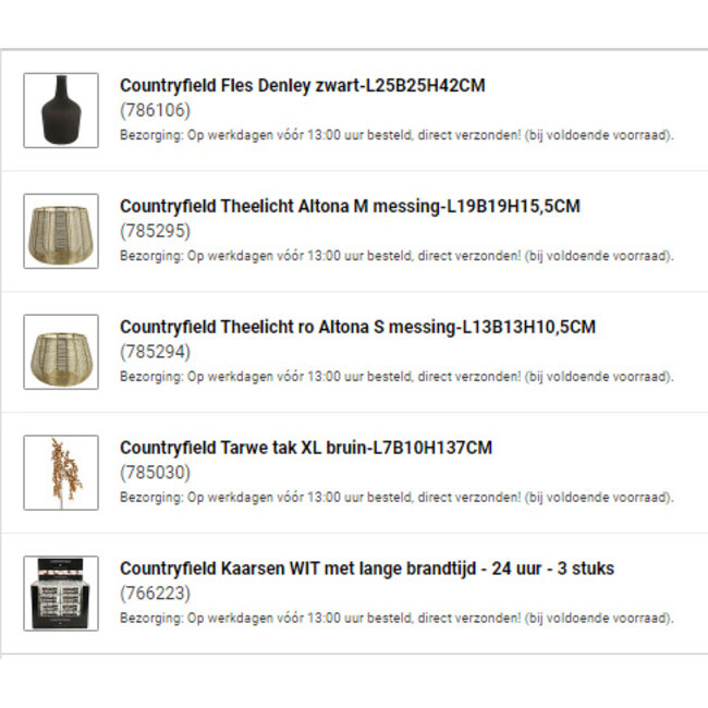 Countryfield Stylingset - 1x vaas zwart met 2x theelicht goud, tarwetak en 3x kaars