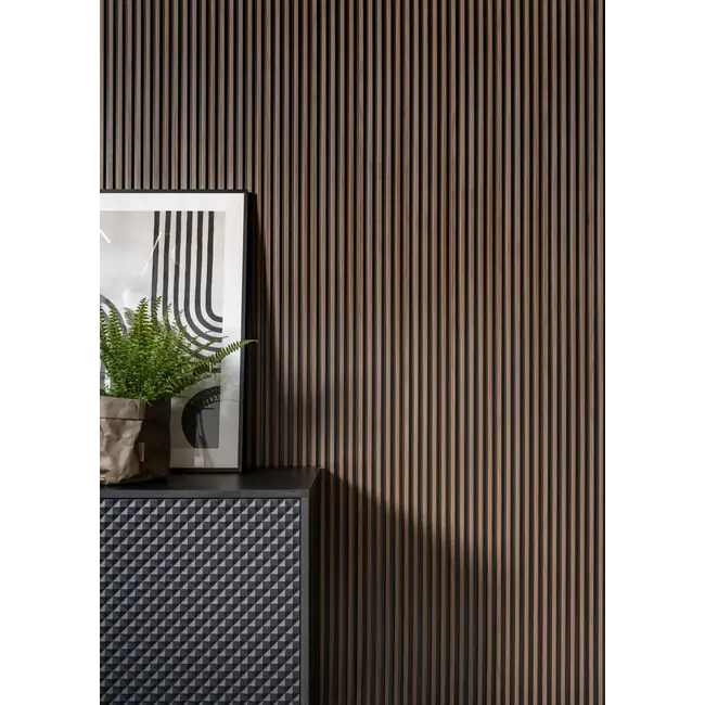 Lijst & Ornament 3D Wall Panel L0104T LAMELLI STRETTO | 12 cm breed | lengte 2 meter | Donkerbruin Eiken