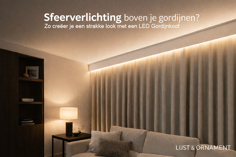 Sfeerverlichting boven gordijnen