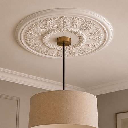 Decoratieve plafondrozet met hanglamp