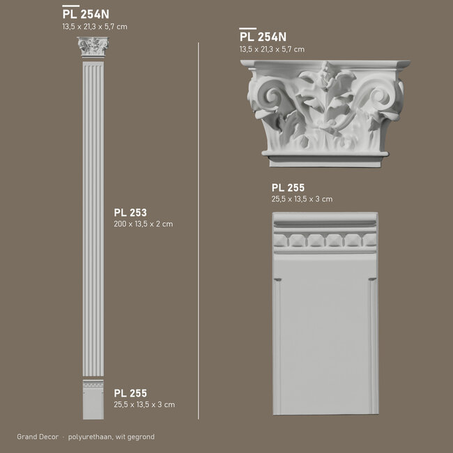 Grand Decor Pilasterkapiteel PL254N - polyurethaan, 21,3 x 13,5 cm
