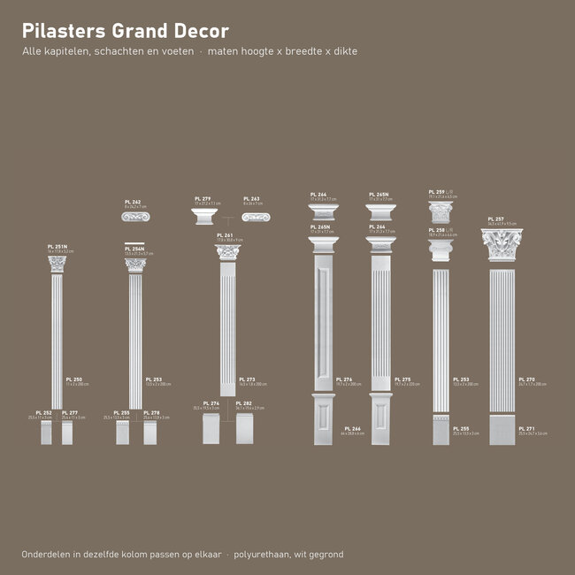 Grand Decor Pilasterkapiteel PL254N - polyurethaan, 21,3 x 13,5 cm