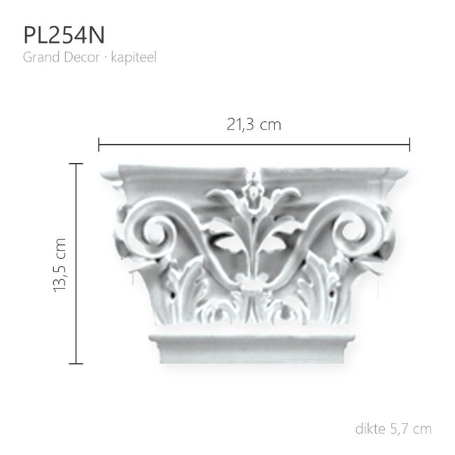 Grand Decor Pilasterkapiteel PL254N - polyurethaan, 21,3 x 13,5 cm