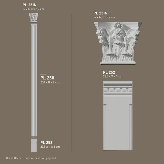 Grand Decor Pilasterschacht PL250 - polyurethaan, 11 x 200 cm