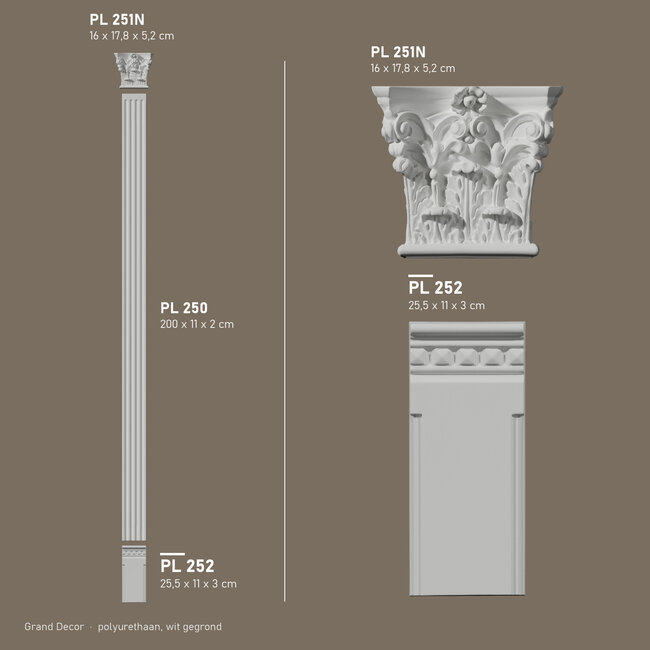 Grand Decor Pilastervoet PL252 - polyurethaan, 11 x 25,5 cm