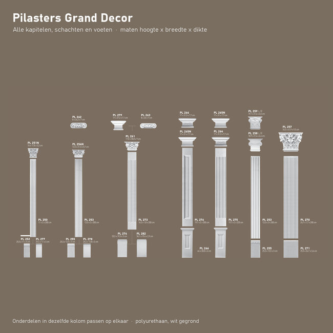 Grand Decor Pilastervoet PL252 - polyurethaan, 11 x 25,5 cm