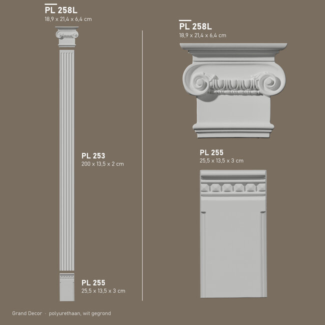 Grand Decor Pilasterkapiteel PL258L - polyurethaan, 21,4 x 18,9 cm