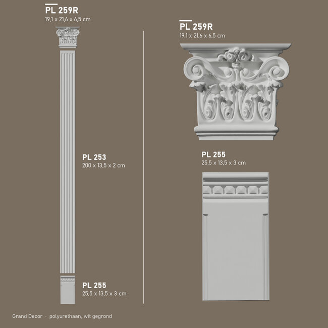 Grand Decor Pilasterkapiteel PL259R - polyurethaan, 21,6 x 19,1 cm