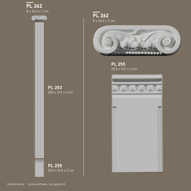 Grand Decor Pilasterkapiteel PL262 - polyurethaan, 24,2 x 8 cm
