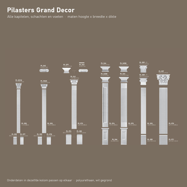 Grand Decor Pilasterkapiteel PL263 - polyurethaan, 26 x 8 cm