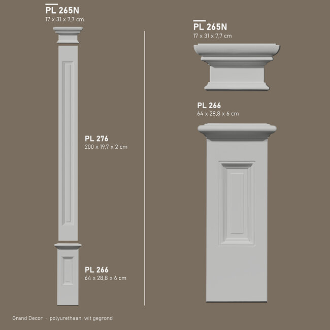 Grand Decor Pilasterkapiteel PL265N - polyurethaan, 31 x 17 cm