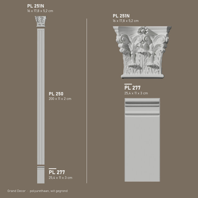 Grand Decor Pilastervoet PL277 - polyurethaan, 11 x 25,4 cm