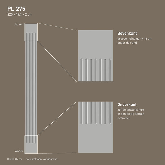 Grand Decor Pilasterschacht PL275 - polyurethaan, 19,7 x 220 cm