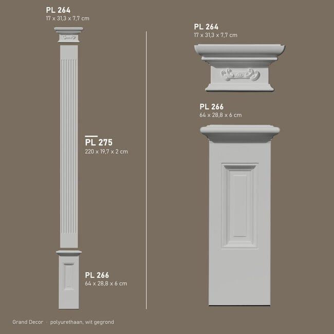 Grand Decor Pilasterschacht PL275 - polyurethaan, 19,7 x 220 cm