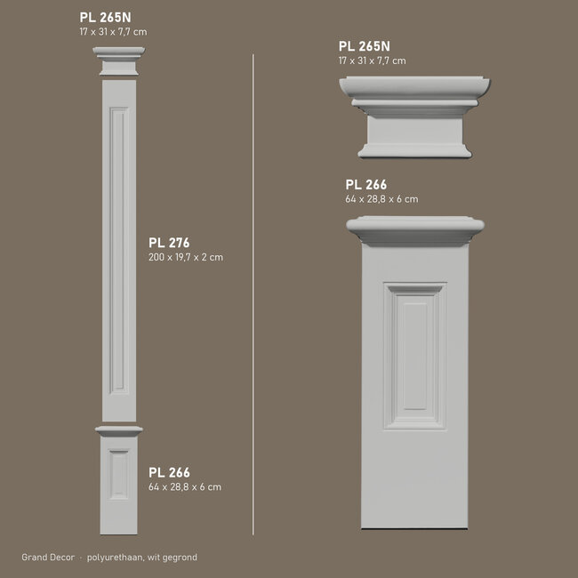 Grand Decor Pilasterset PL266 + PL276 + PL265N - polyurethaan, hoogte 281 cm