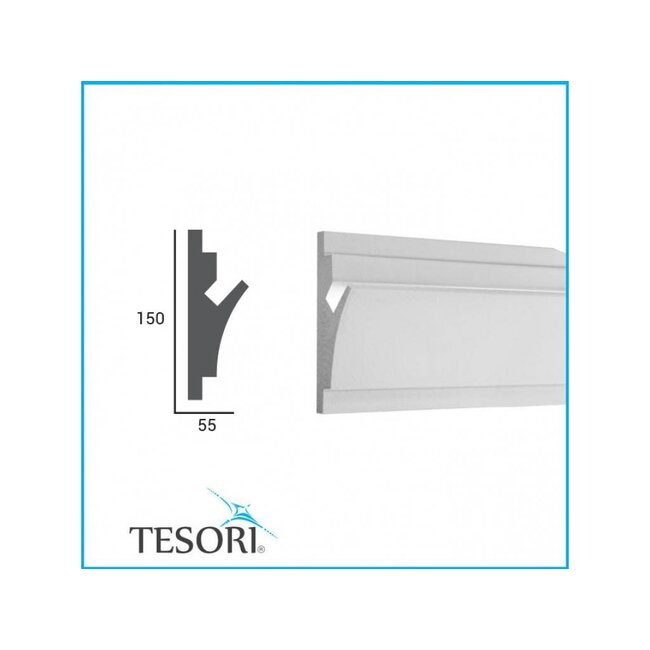 Tesori LED sierlijst voor indirecte verlichting XPS, KD402 (150 x 55 mm), lengte 1,15 m - Verzonken / Semi-Verzonken
