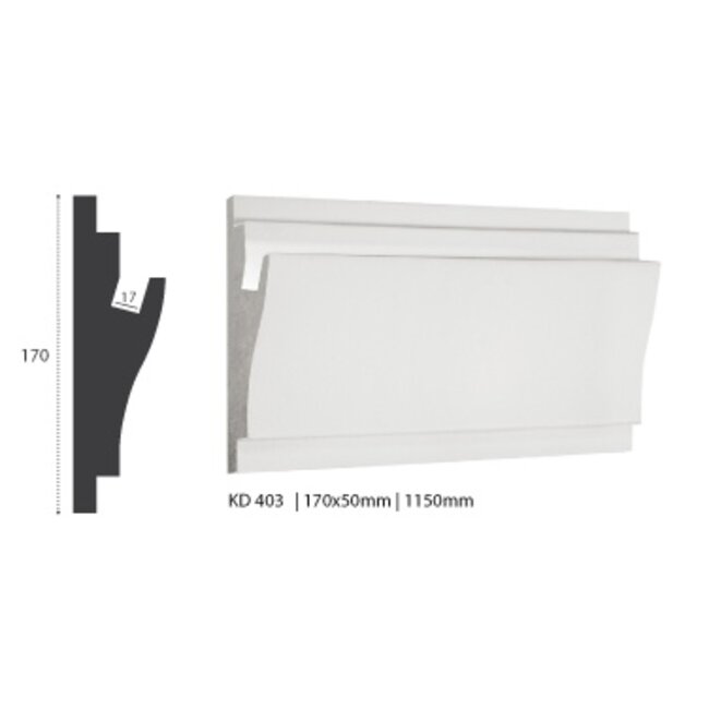 Tesori LED sierlijst voor indirecte verlichting XPS, KD403 (170 x 50 mm), lengte 1,15 m - Verzonken / Semi-Verzonken