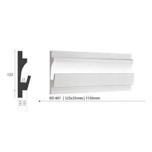 Tesori LED sierlijst voor indirecte verlichting XPS, KD401 (125 x 35 mm), lengte 1,15 m - Verzonken / Semi-Verzonken