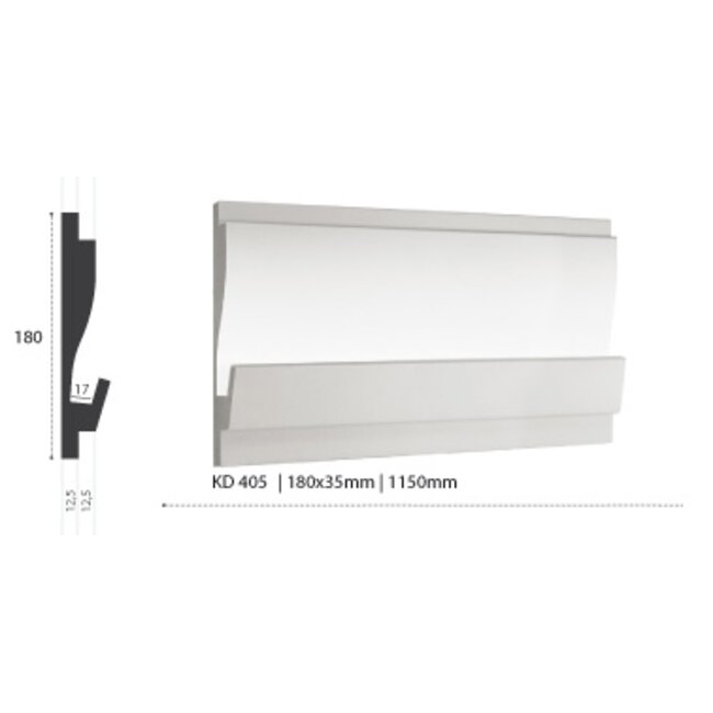 Tesori LED sierlijst voor indirecte verlichting XPS, KD405 (180 x 35 mm), lengte 1,15 m - Verzonken / Semi-Verzonken